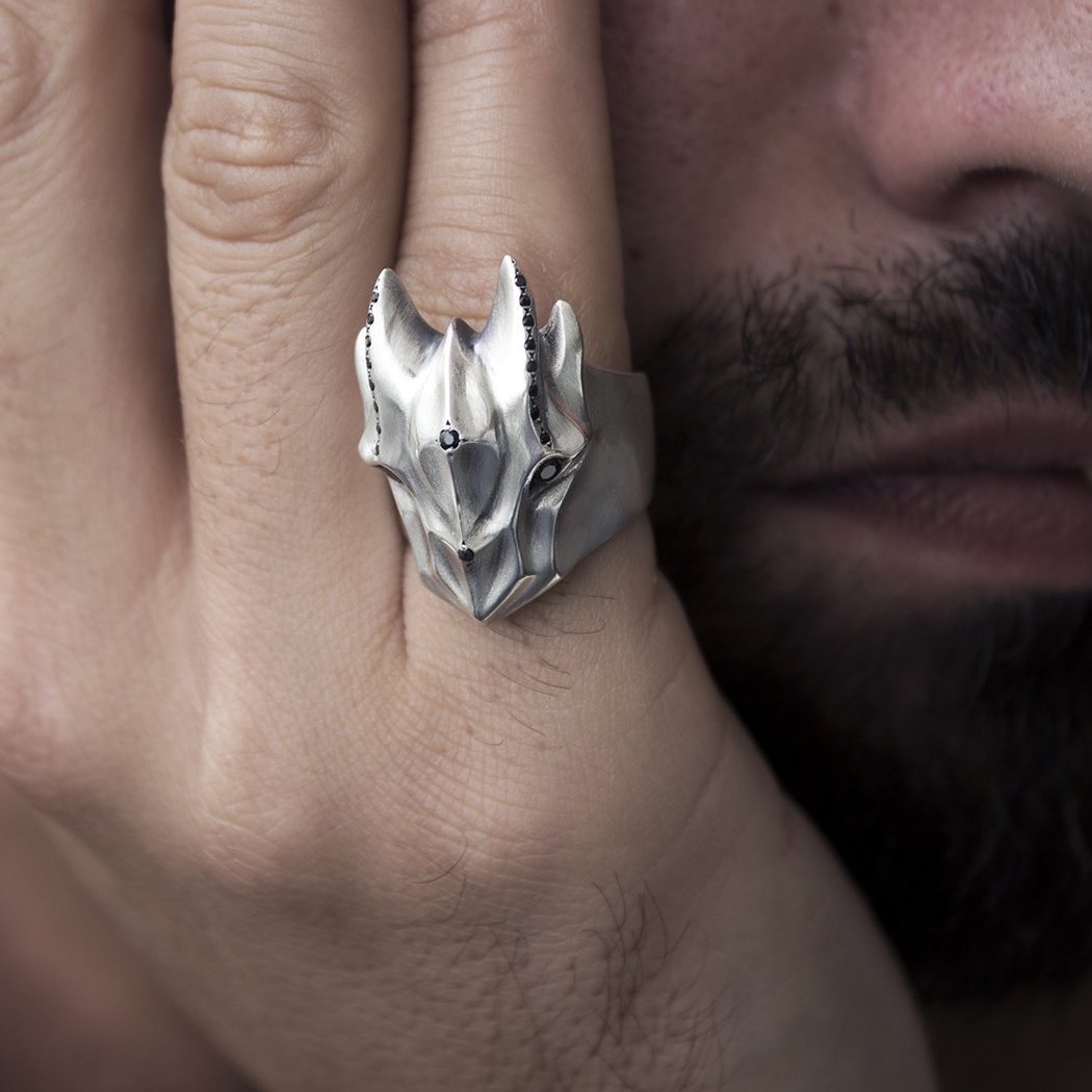 ELINA GLEIZER  Rings Dragon Ring With Extravagant Black Diamond Setting
