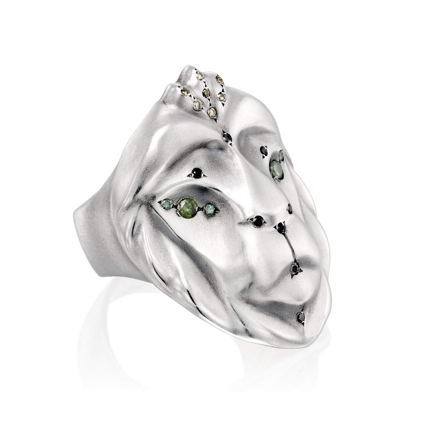 ELINA GLEIZER Savanna Lion Ring with Green Diamond Eyes