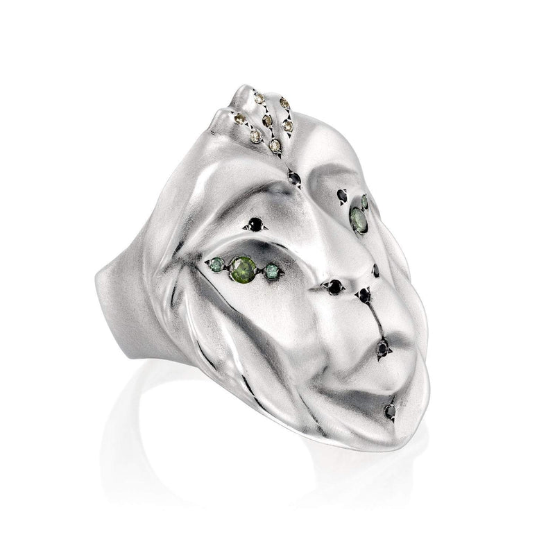 ELINA GLEIZER Savanna Lion Ring with Green Diamond Eyes