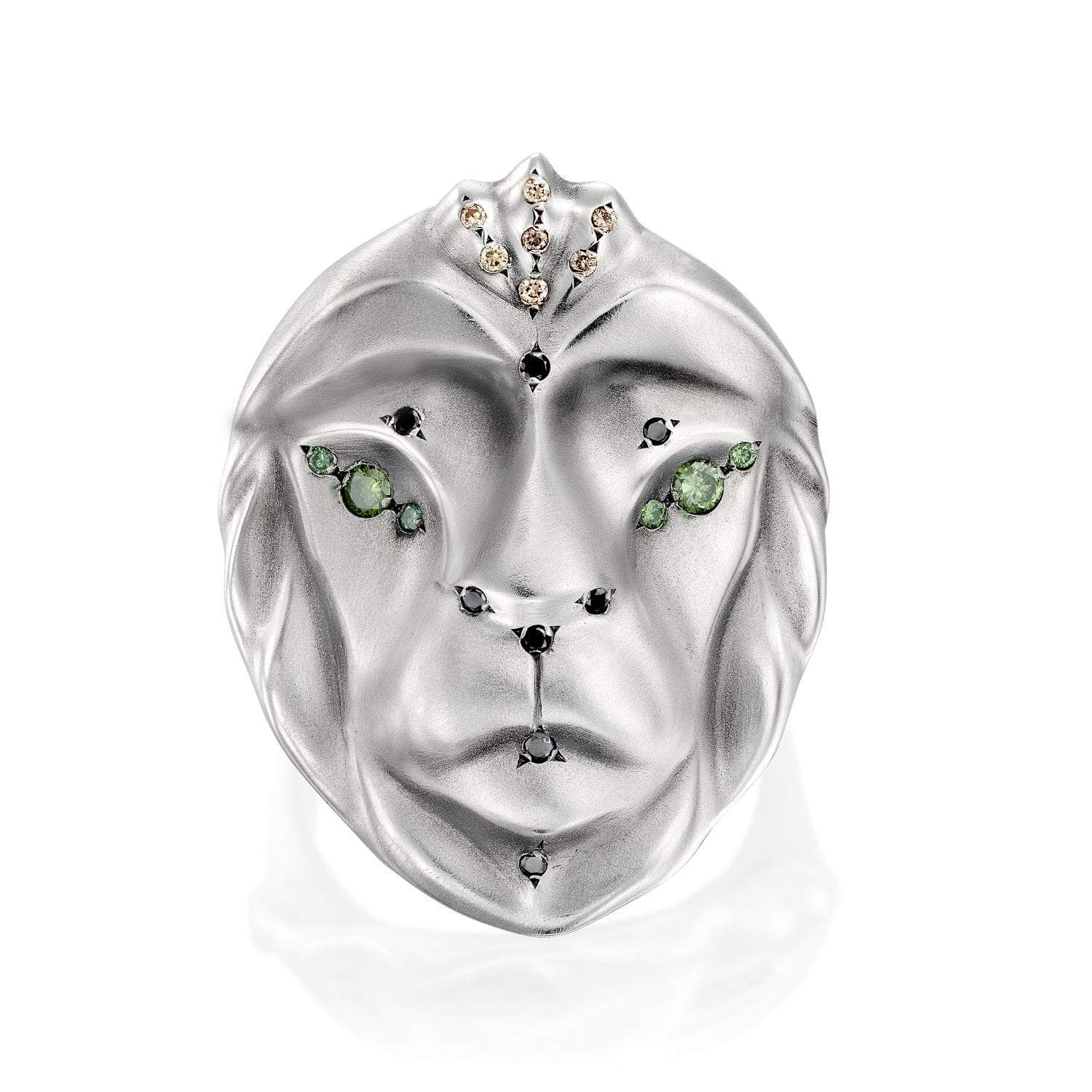 ELINA GLEIZER Savanna Lion Ring with Green Diamond Eyes