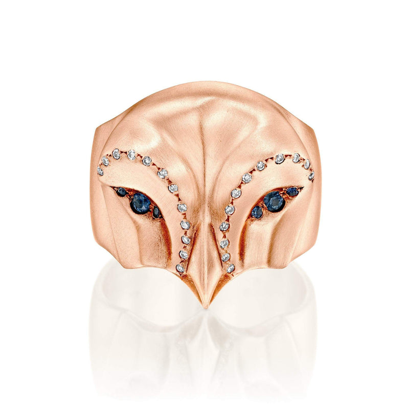 ELINA GLEIZER Select Your Size / Rose Gold Gold Snowy Owl Ring with Blue Sapphires and White Diamonds