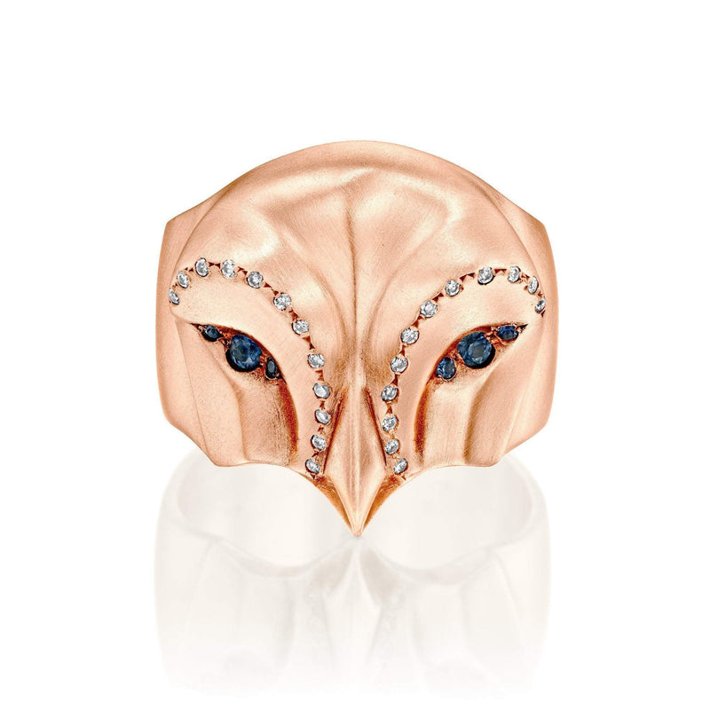 ELINA GLEIZER Select Your Size / Rose Gold Rose Gold Snowy Owl Ring with Blue Sapphires and White Diamonds