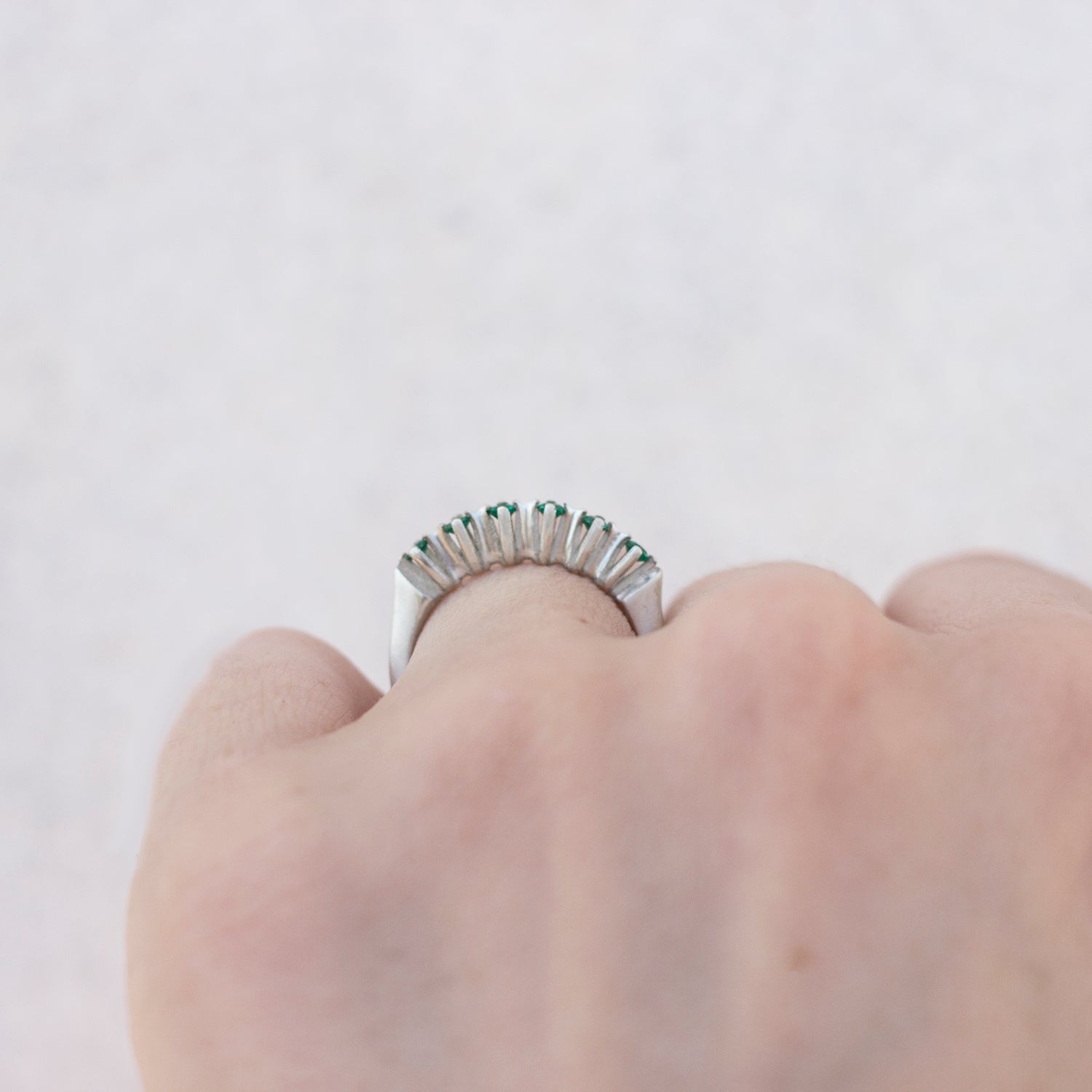 ELINA GLEIZER Silver & Emeralds Half Eternity ring
