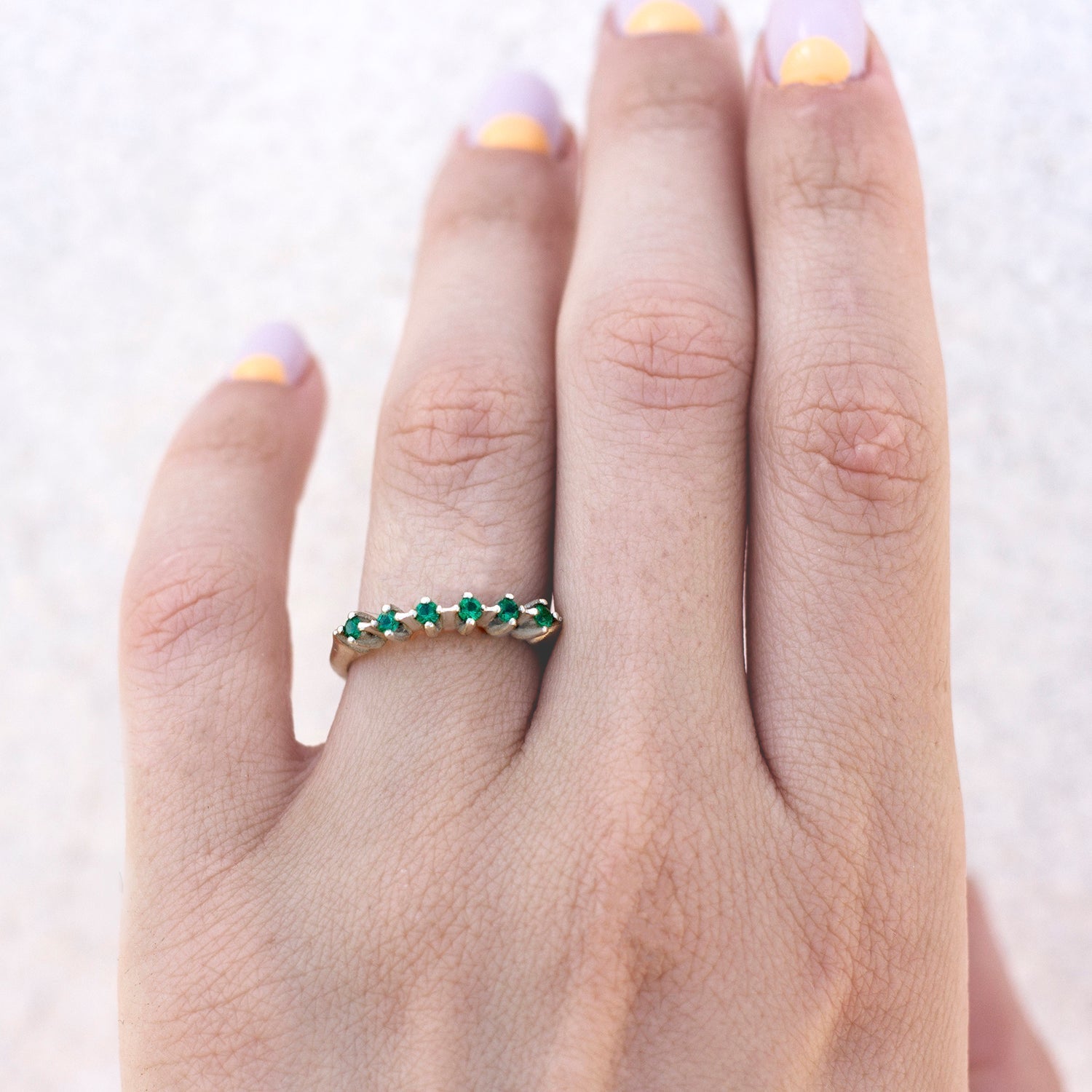 ELINA GLEIZER Silver & Emeralds Half Eternity ring