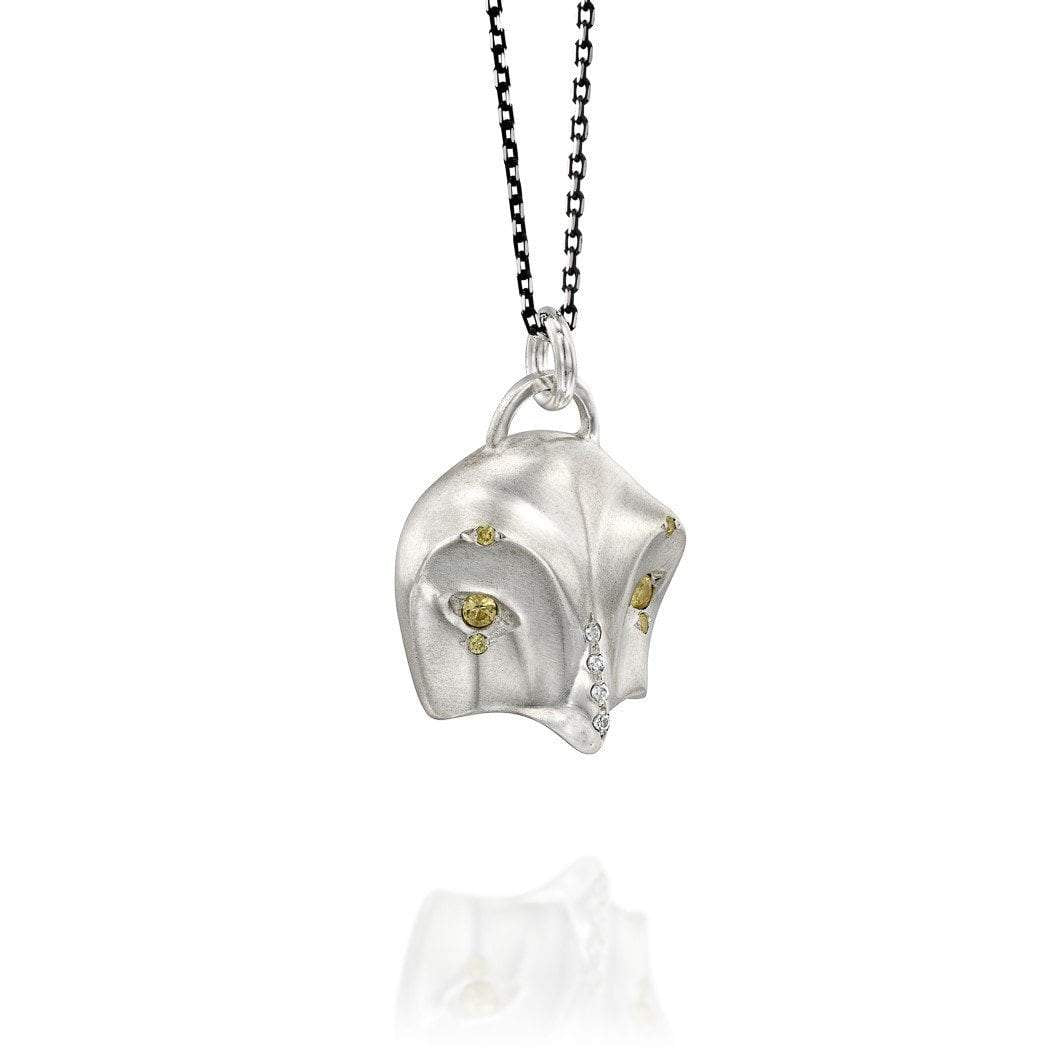 Snowy Owl Necklace with Yellow and White Sapphires