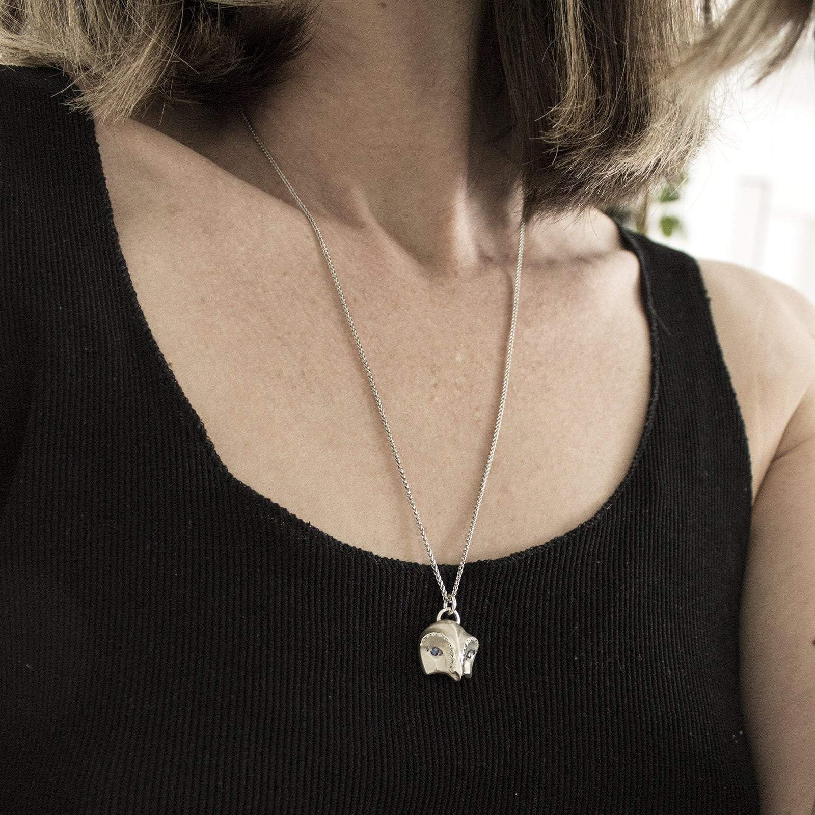 Snowy Owl Necklace with Yellow and White Sapphires