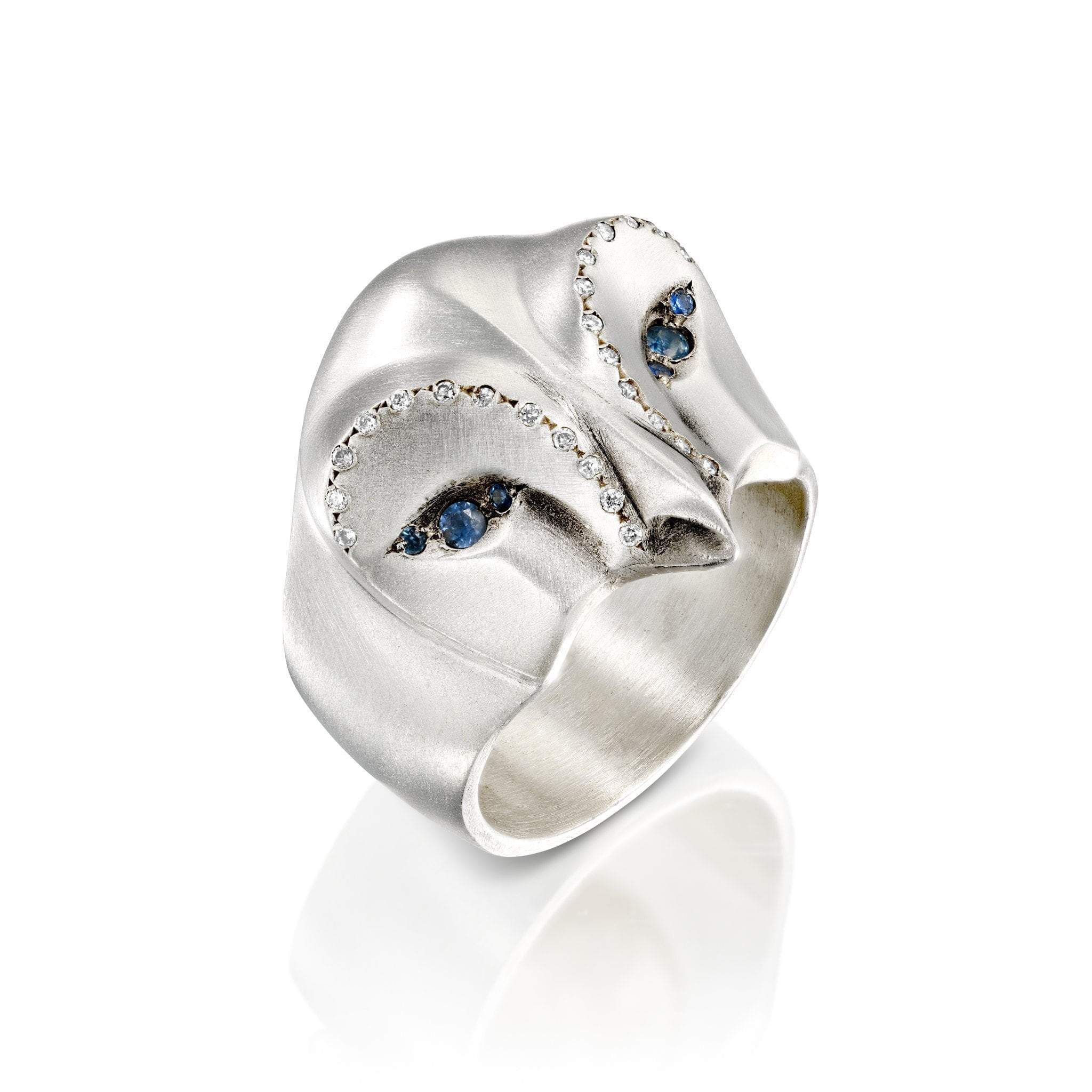 ELINA GLEIZER Snowy Owl Ring with Blue Sapphires and White Diamonds