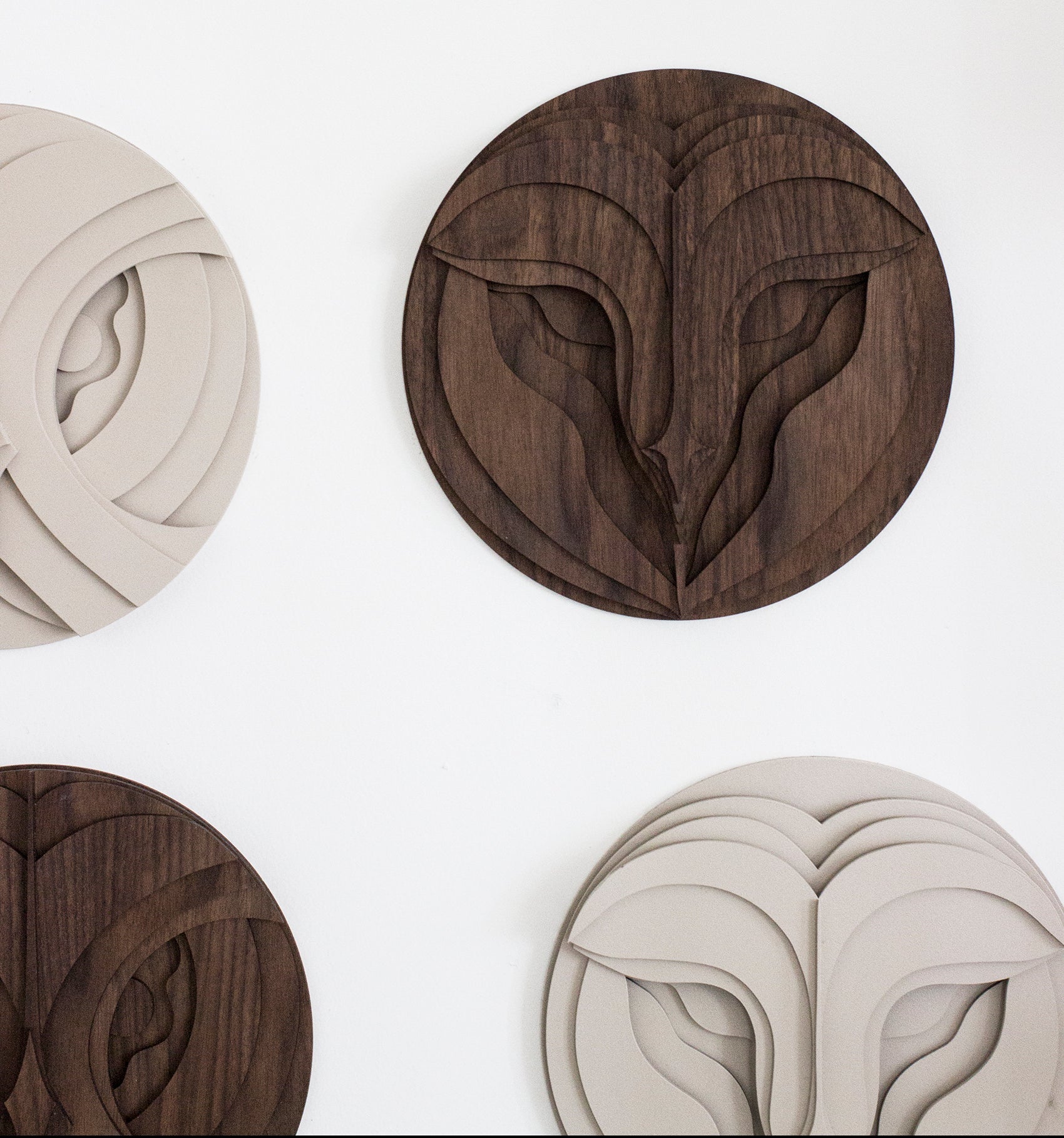 ELINA GLEIZER Walnut Barn Owl Wall Sculpture