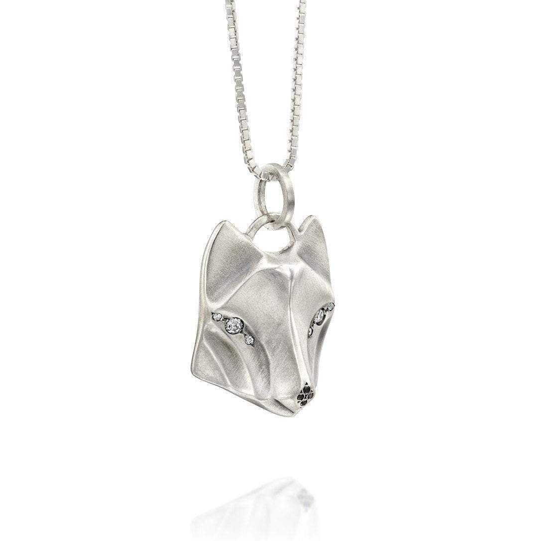 White Diamond Wolf Necklace