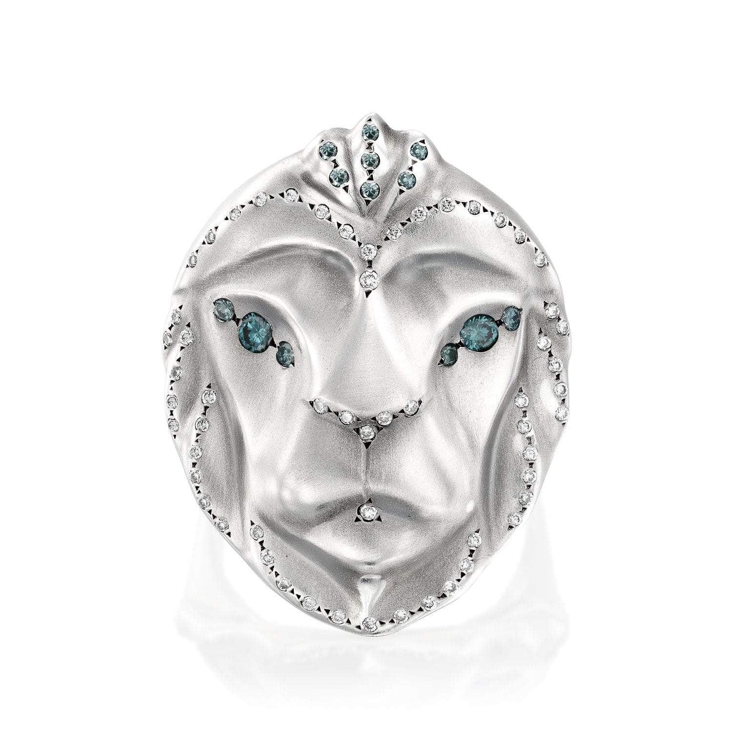 ELINA GLEIZER White Lion Ring with Royal Blue & White Diamond Setting