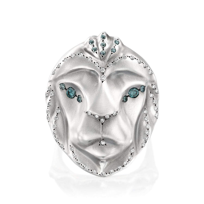 ELINA GLEIZER White Lion Ring with Royal Blue & White Diamond Setting