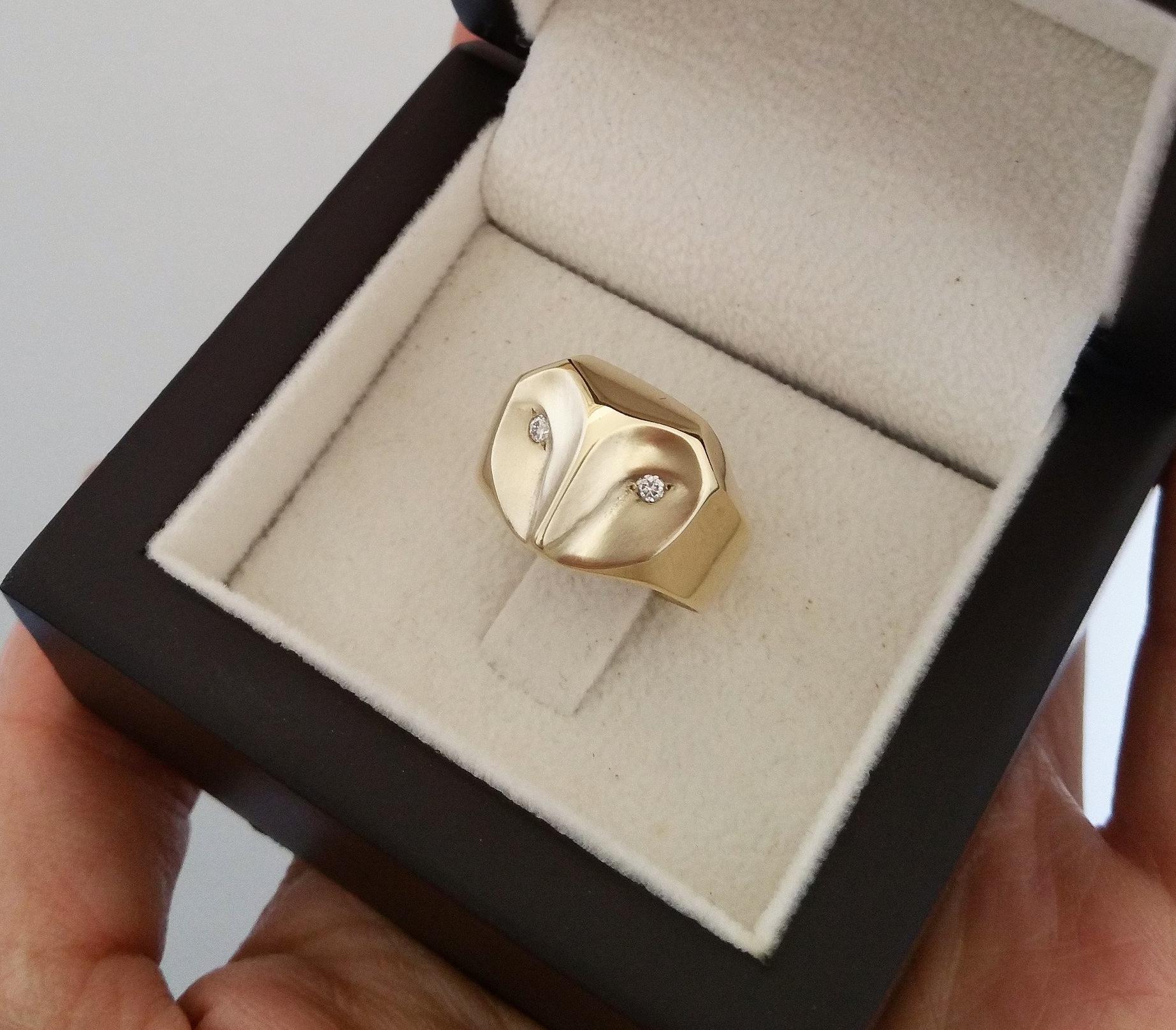 ___ Jewelry 14K Gold Owl Ring with Diamonds