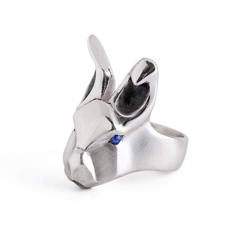 ___ Jewelry 3 / blue-sapphire White Rabbit Ring with Purple Amethysts Eyes