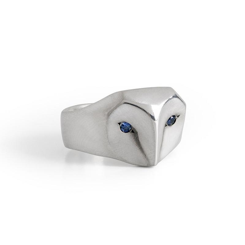 ___ Jewelry 4 / blue-sapphire Owl Ring with blue Sapphire Eyes