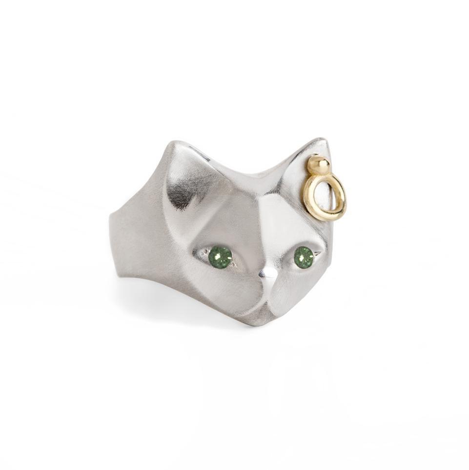 ___ Jewelry Cat Ring with Green Diamonds & Ear piercing