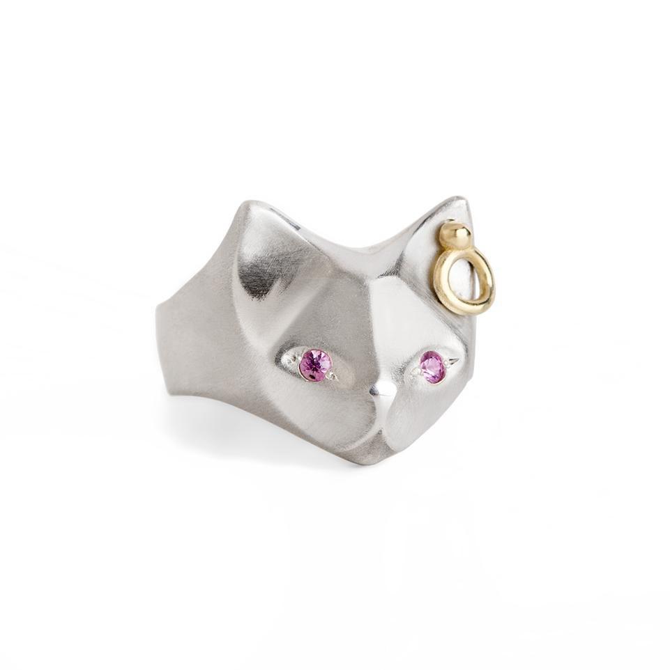 ___ Jewelry Cat Ring with Pink Sapphire Eyes & an Ear piercing