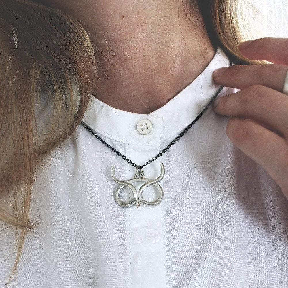 ___ Jewelry Dark Owl Necklace with White Zircon Setting