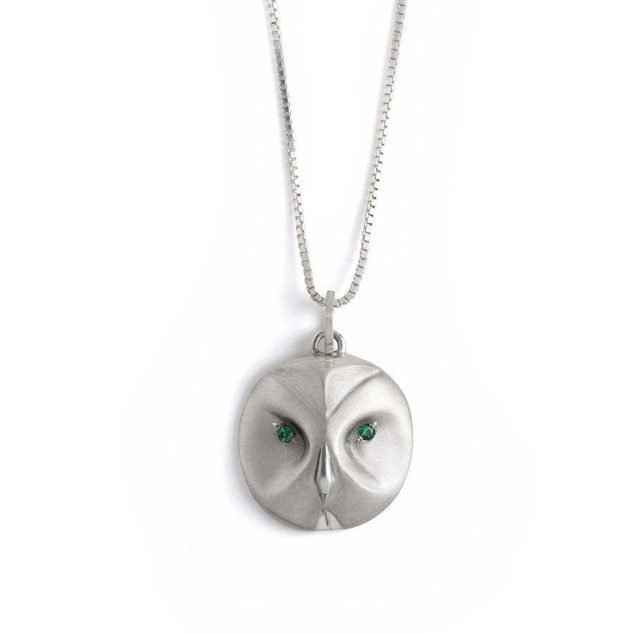 ___ Jewelry Great Grey Owl Necklace With Emerald Eyes