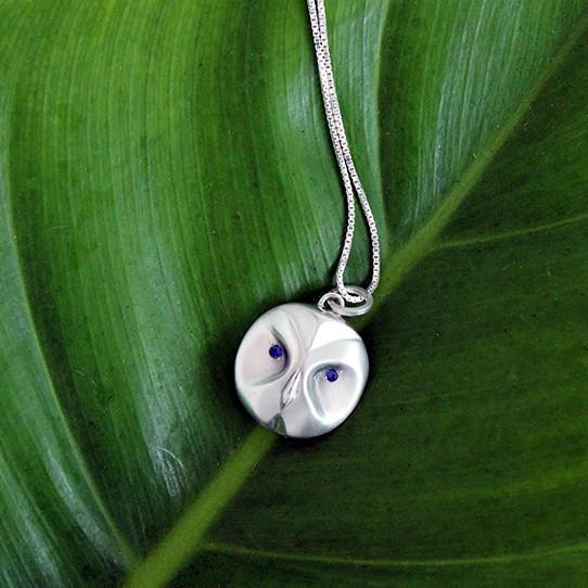 ___ Jewelry Great Grey Owl Necklace With Sapphire Eyes