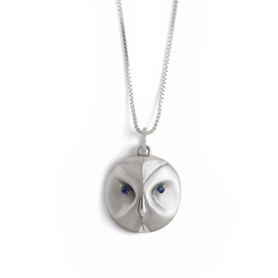 ___ Jewelry Great Grey Owl Necklace With Sapphire Eyes