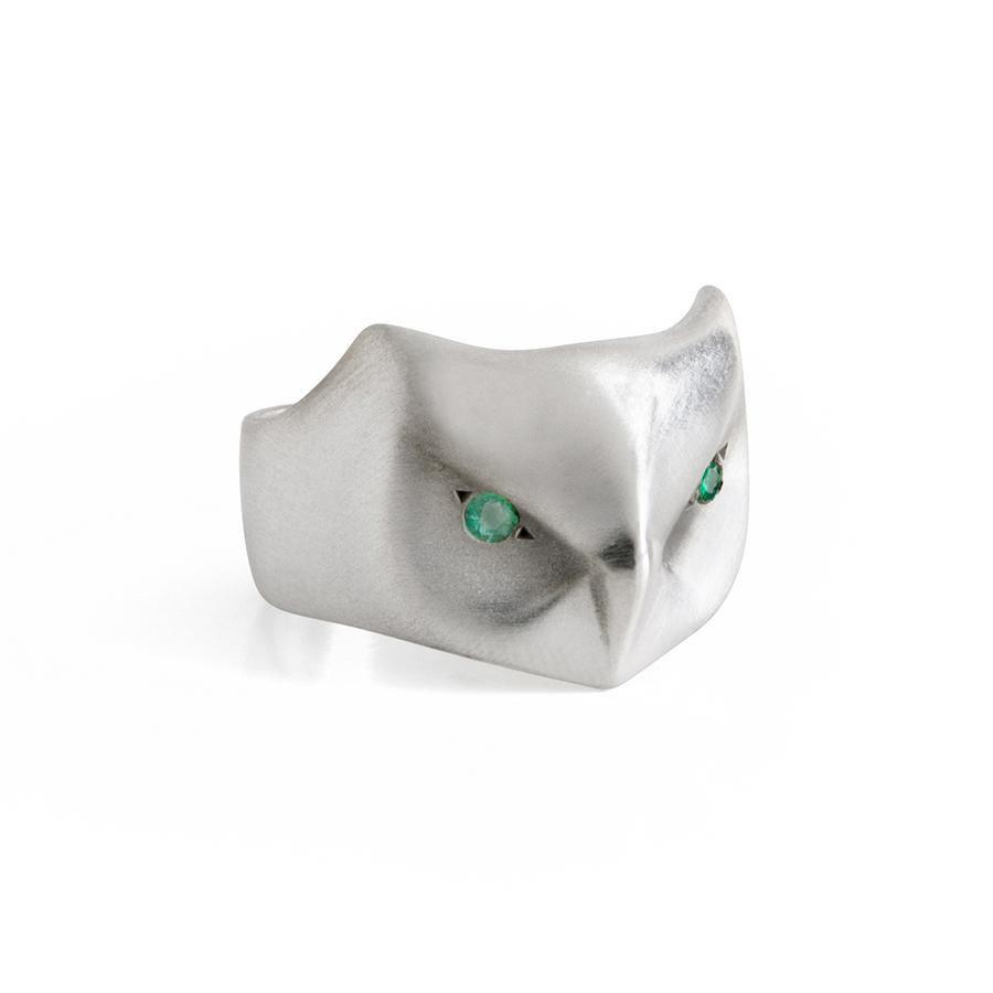 ___ Jewelry Great Horned Owl Ring with Emerald Eyes