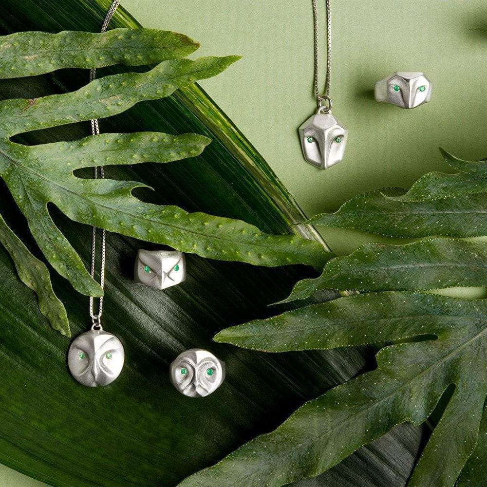 ___ Jewelry Great Horned Owl Ring with Emerald Eyes