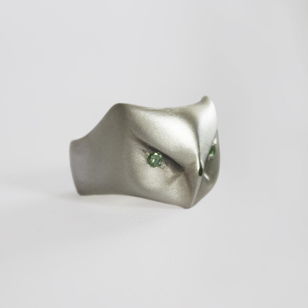 ___ Jewelry Great Horned Owl Ring with Green Diamonds