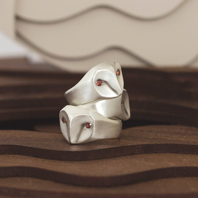 ___ Jewelry Owl Ring with Garnet Eyes