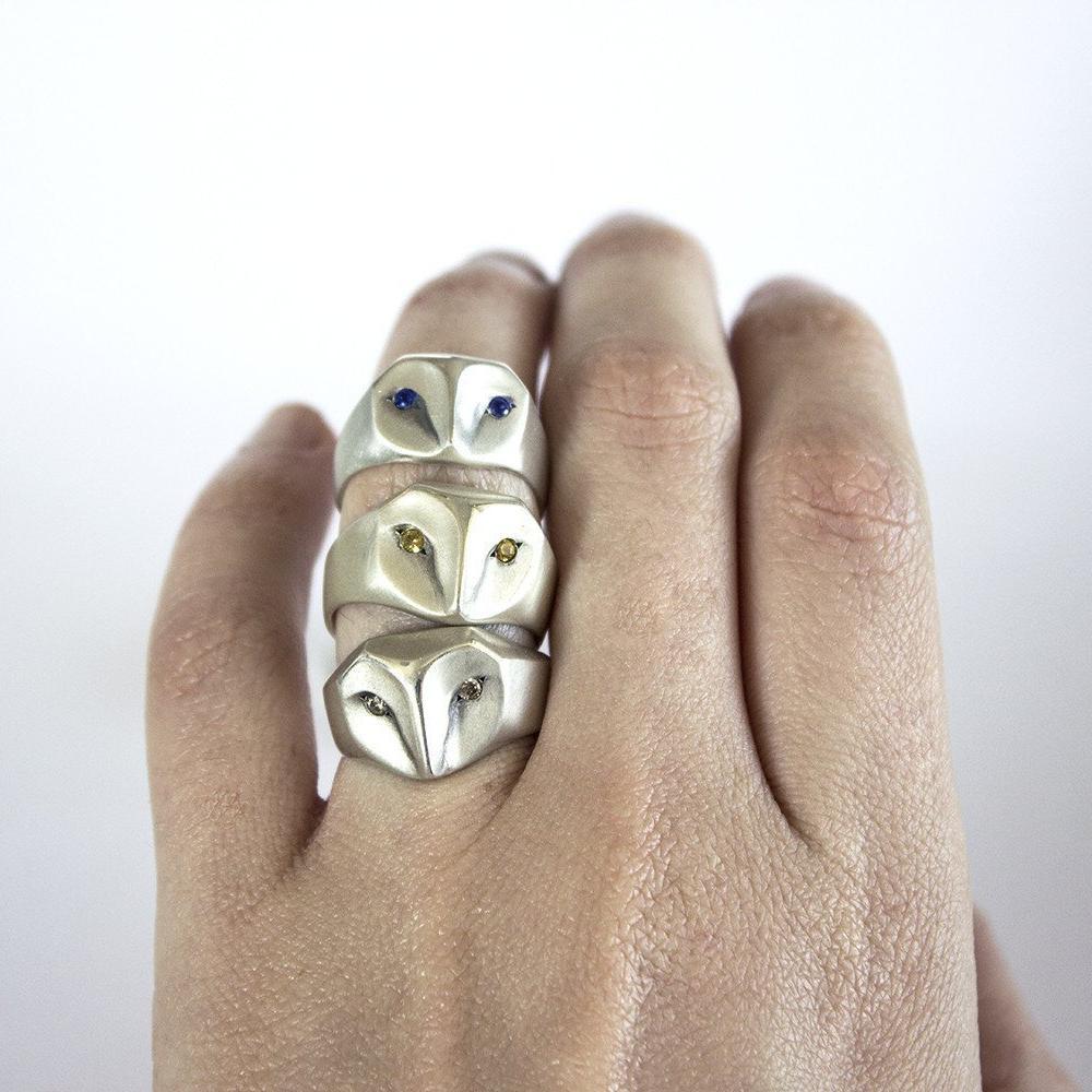 ___ Jewelry Owl Ring with White Sapphire Eyes