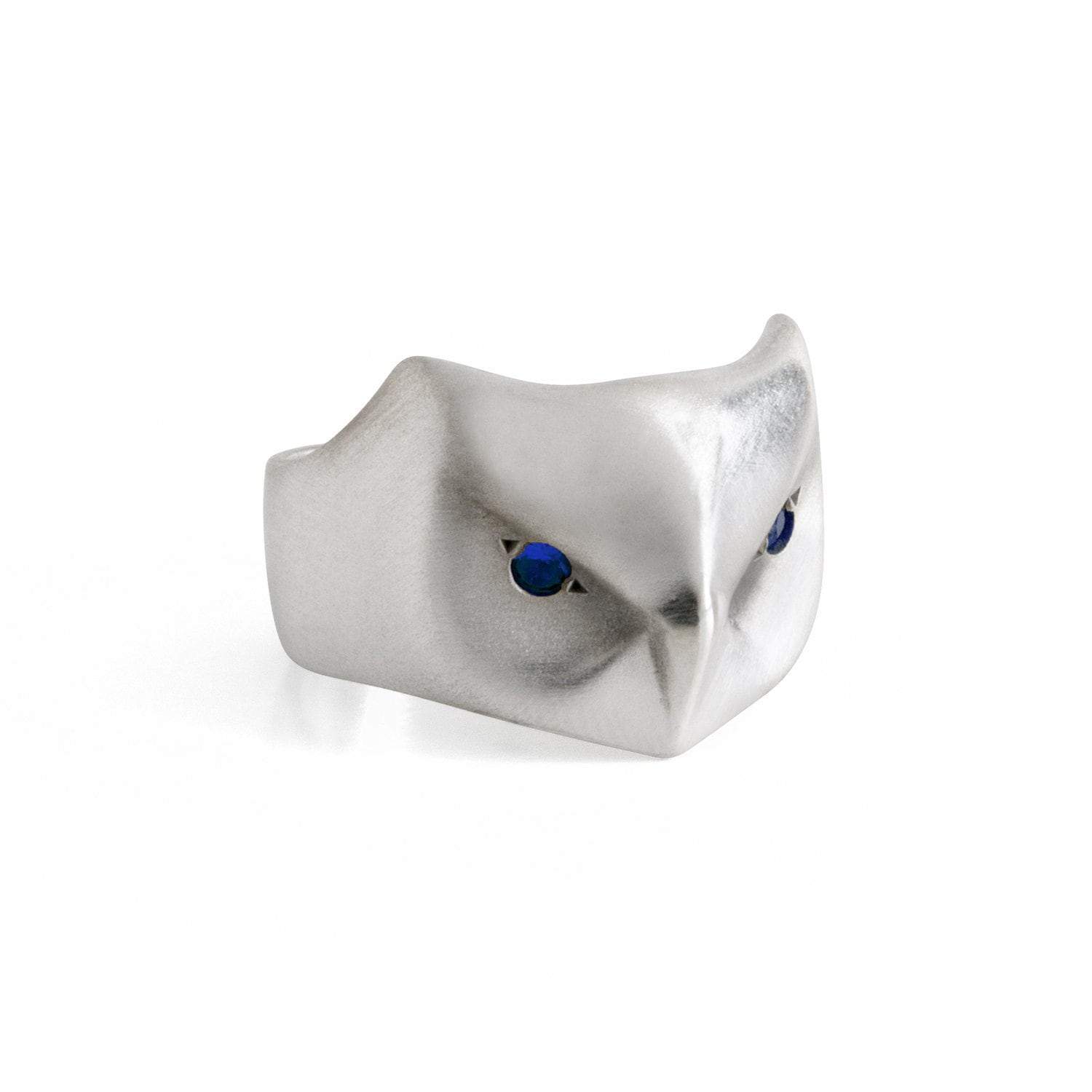 ___ Jewelry Select Your Size / blue-sapphire Great Horned Owl Ring, Yellow Sapphire Eyes