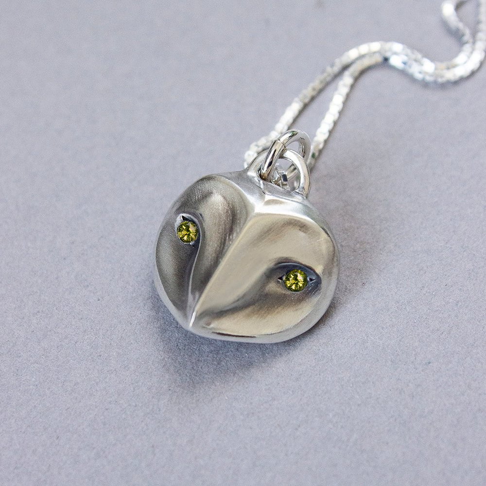 ELINA GLEIZER  51cm / Yellow sapphire Barn Owl Necklace with Sapphire eyes