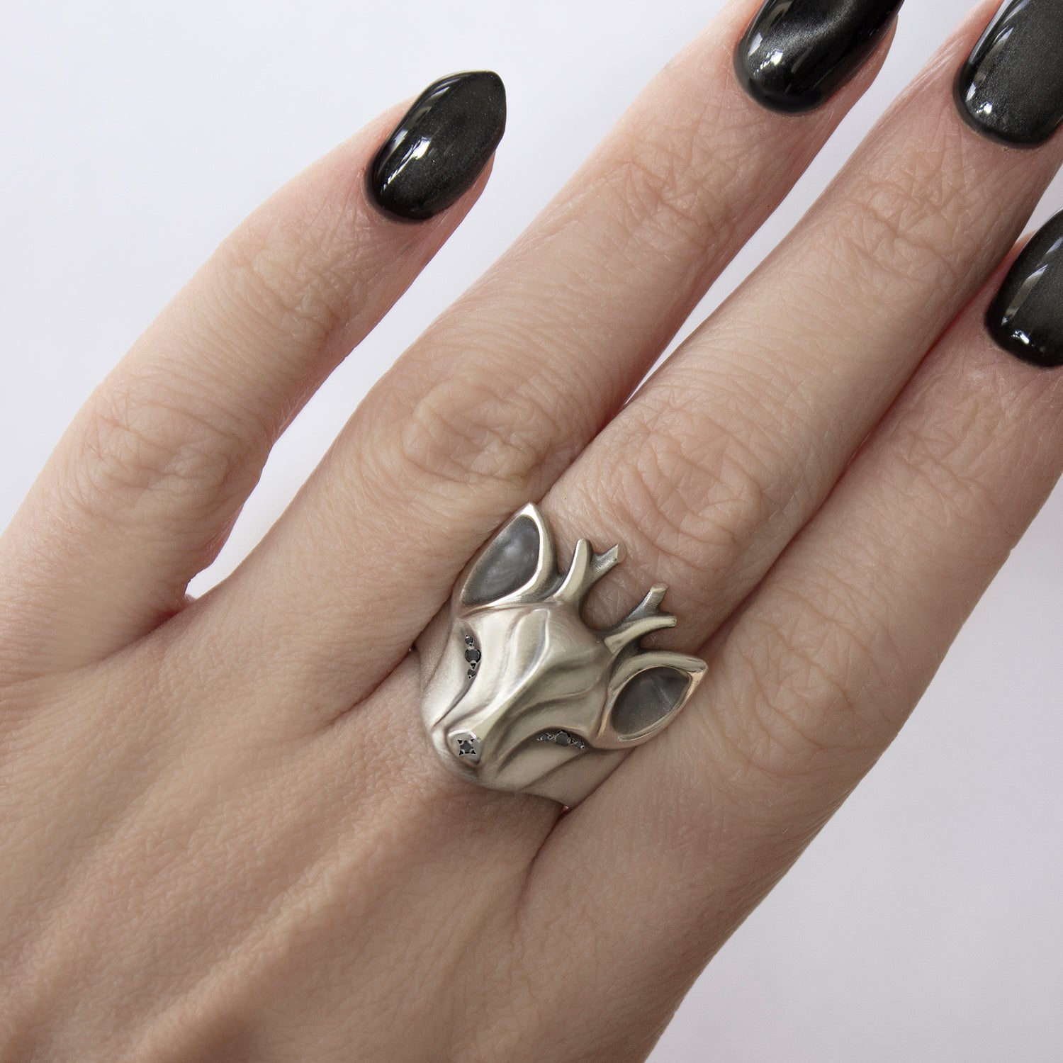 ELINA GLEIZER Jewelry Deer Ring with Black Diamonds