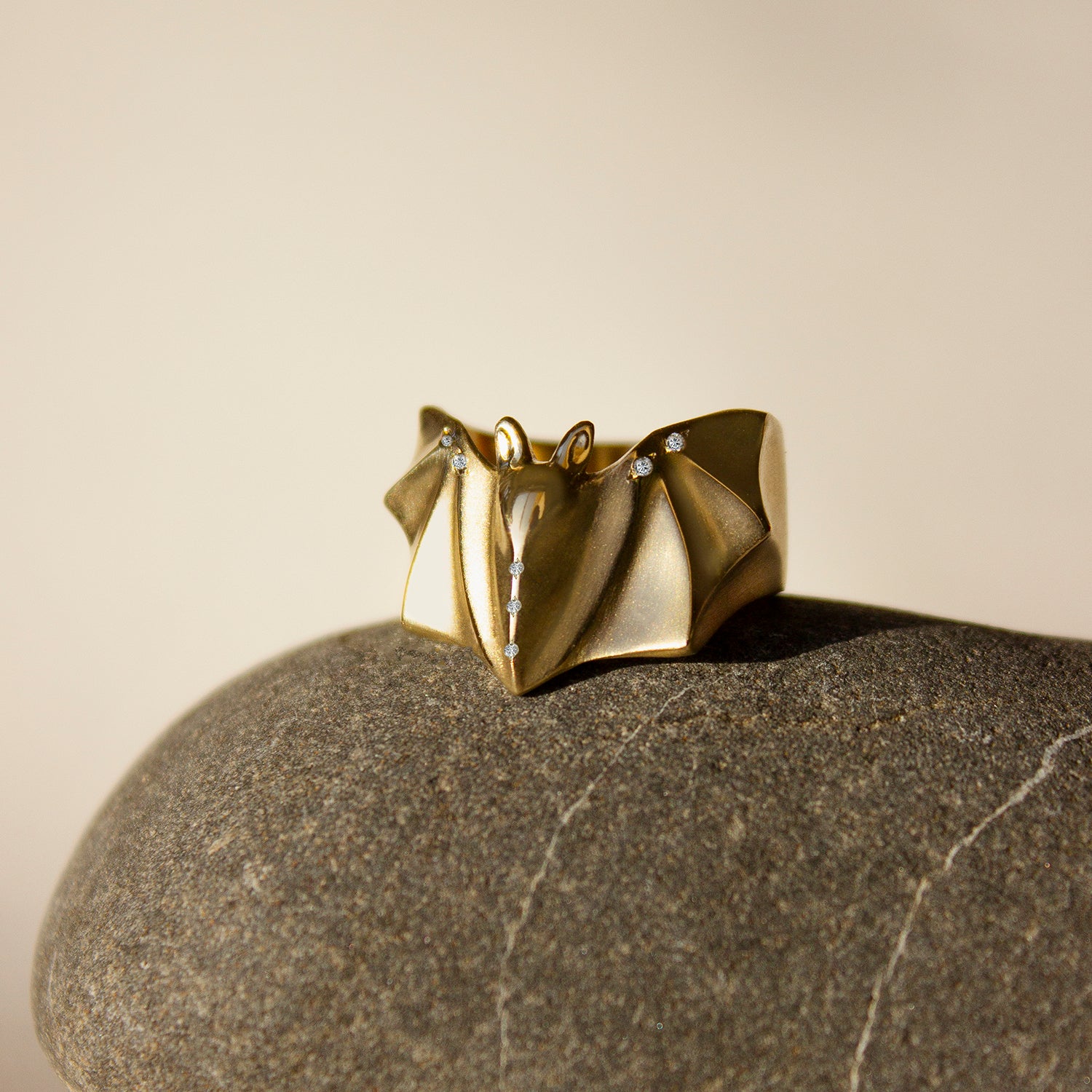 ELINA GLEIZER  Jewelry Gold Bat Ring with Diamonds