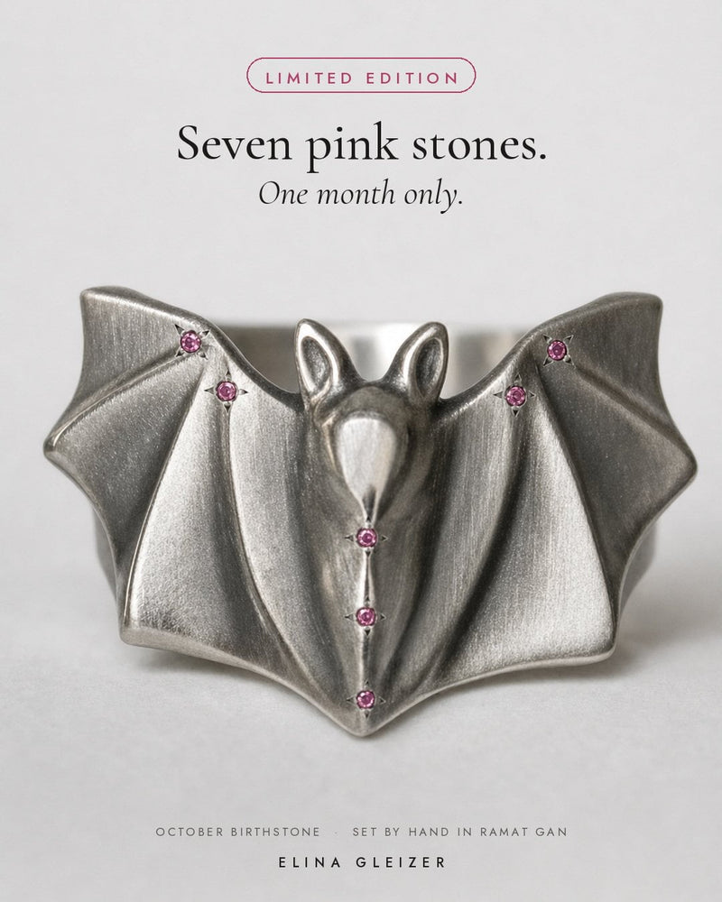 ELINA GLEIZER Jewelry Limited Edition Pink Bat Ring