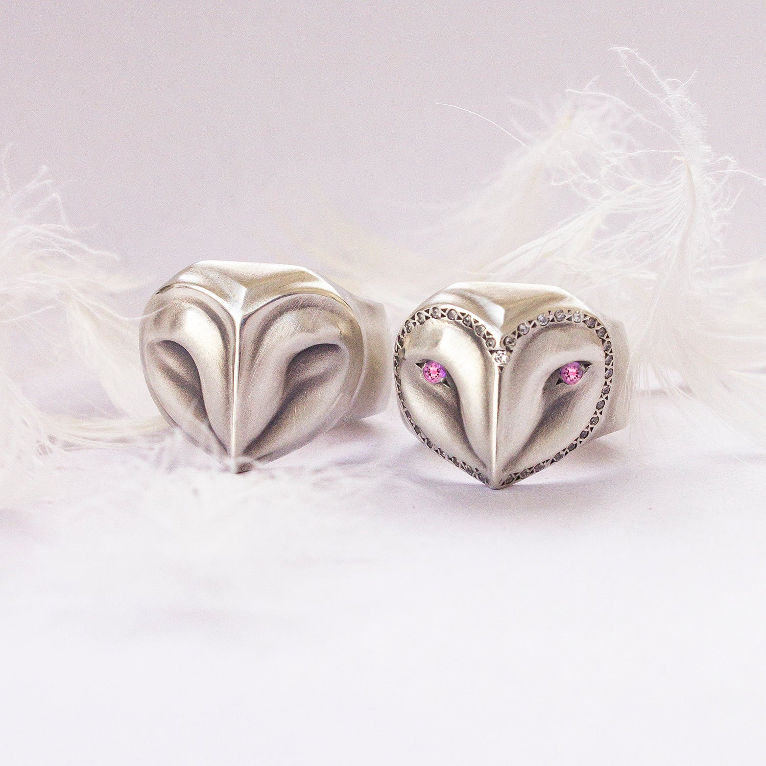 ELINA GLEIZER Limited Edition Barn Owl Ring with Diamonds and Tourmalines