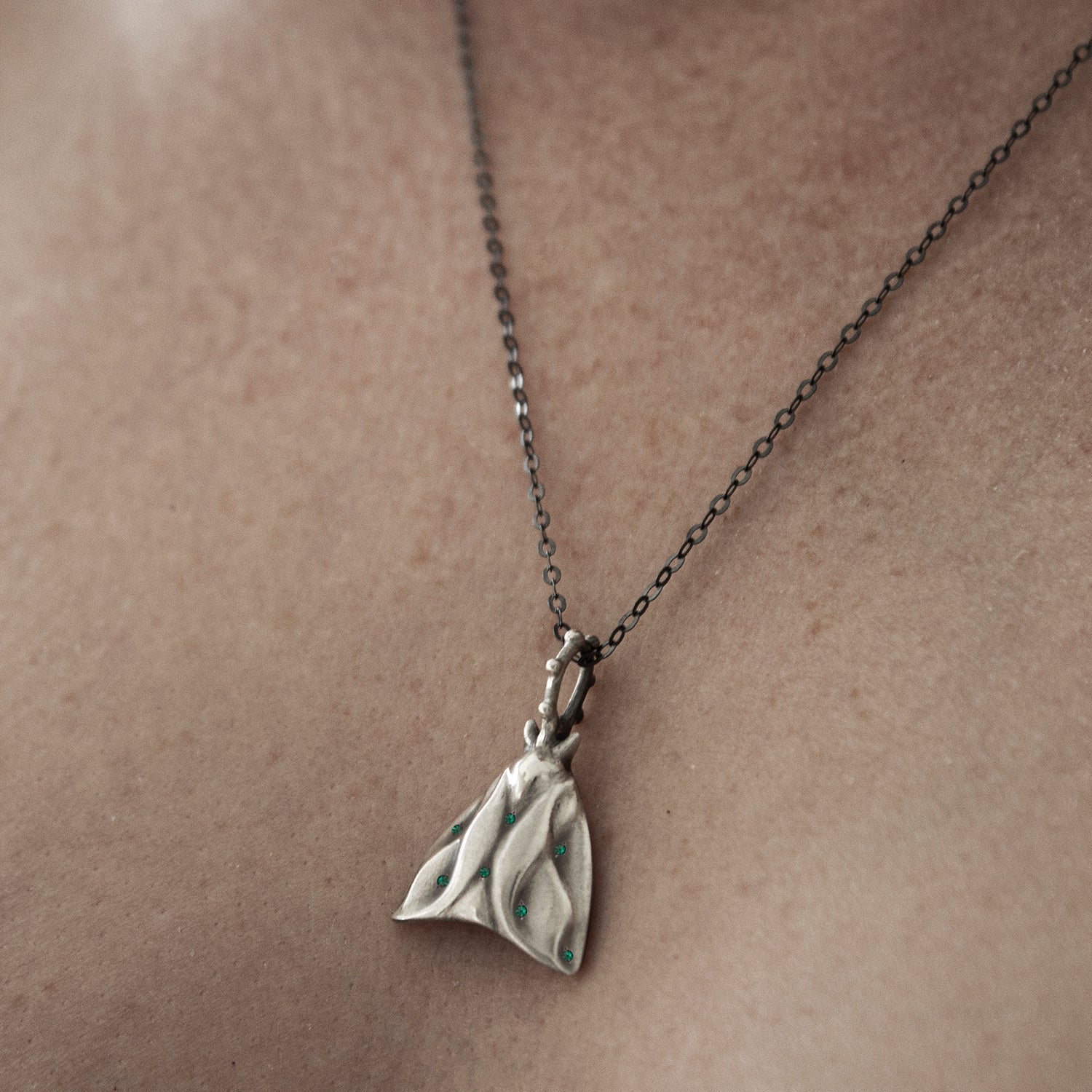 ELINA GLEIZER Moth Necklace with Emeralds