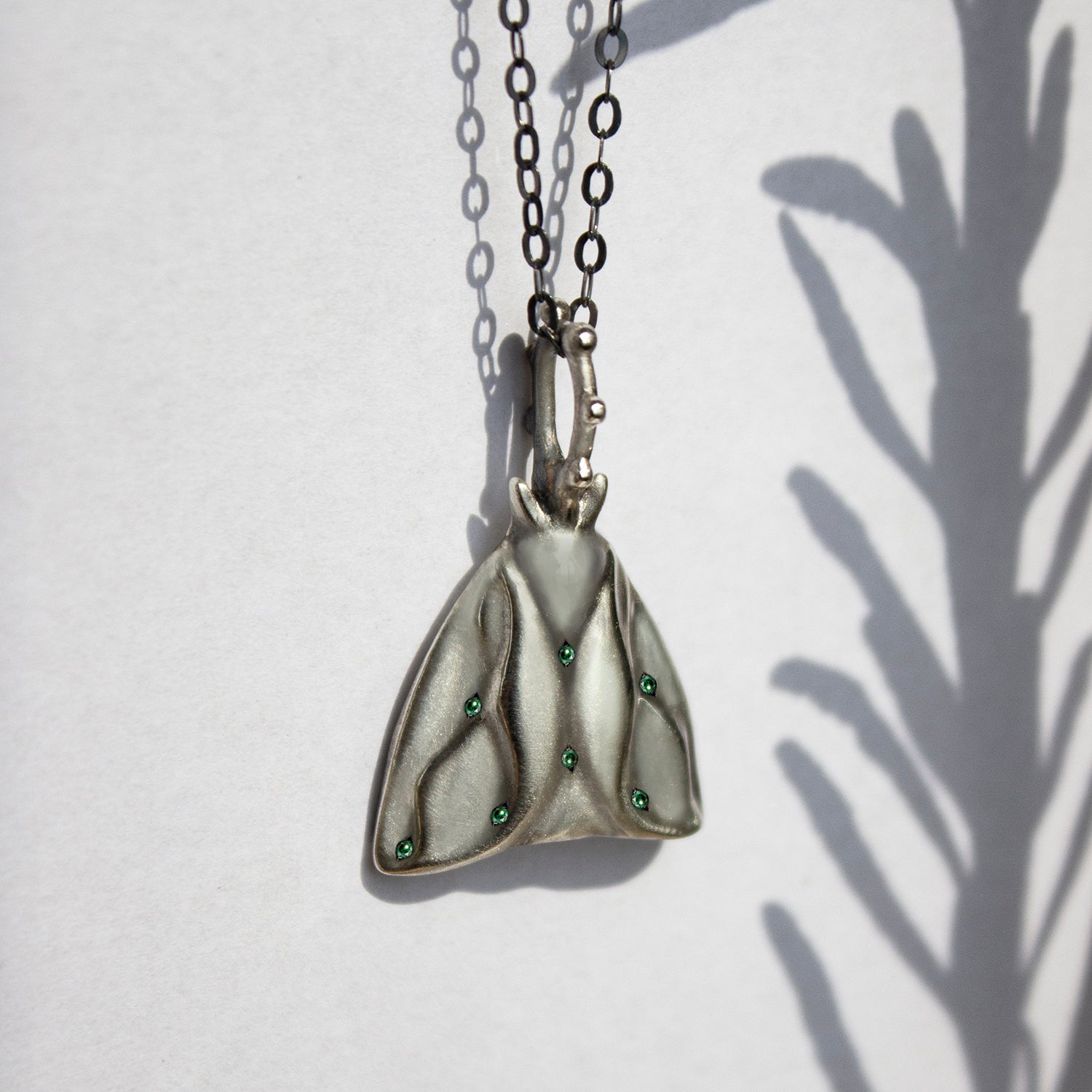 ELINA GLEIZER Moth Necklace with Emeralds