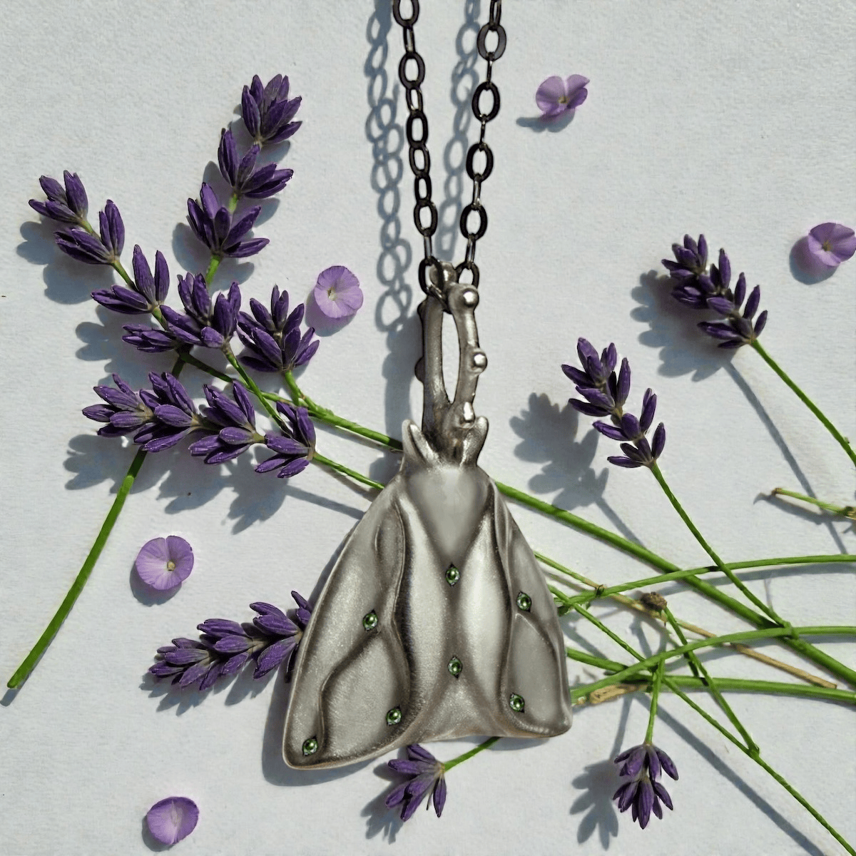 ELINA GLEIZER Moth Necklace with Emeralds