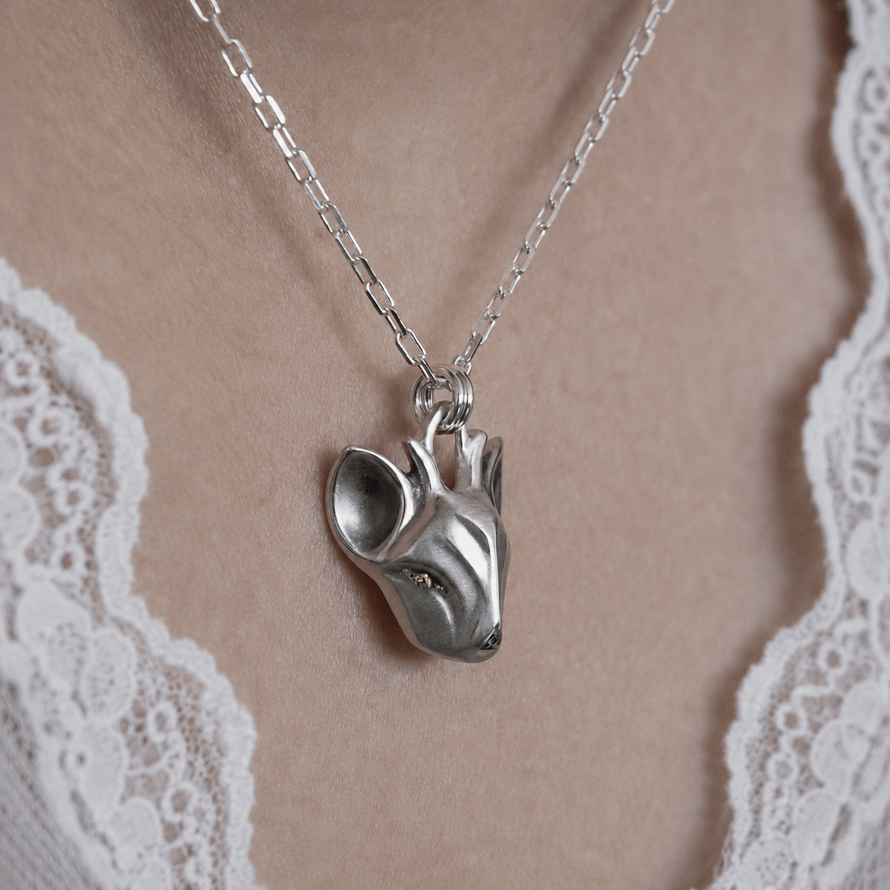 ELINA GLEIZER  necklace Deer Necklace With Colored Diamonds