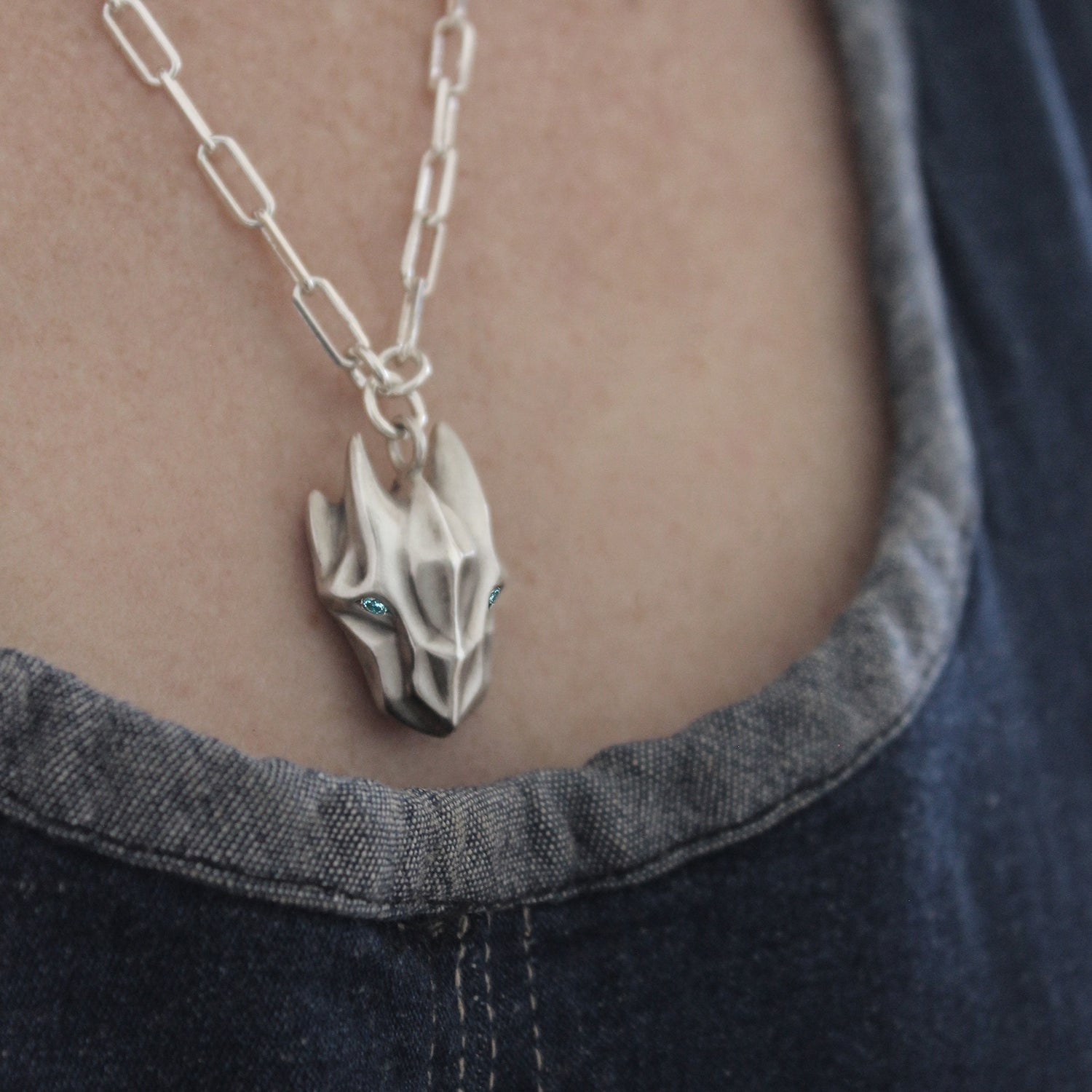 ELINA GLEIZER  necklace Dragon Necklace with Blue Diamond Eyes