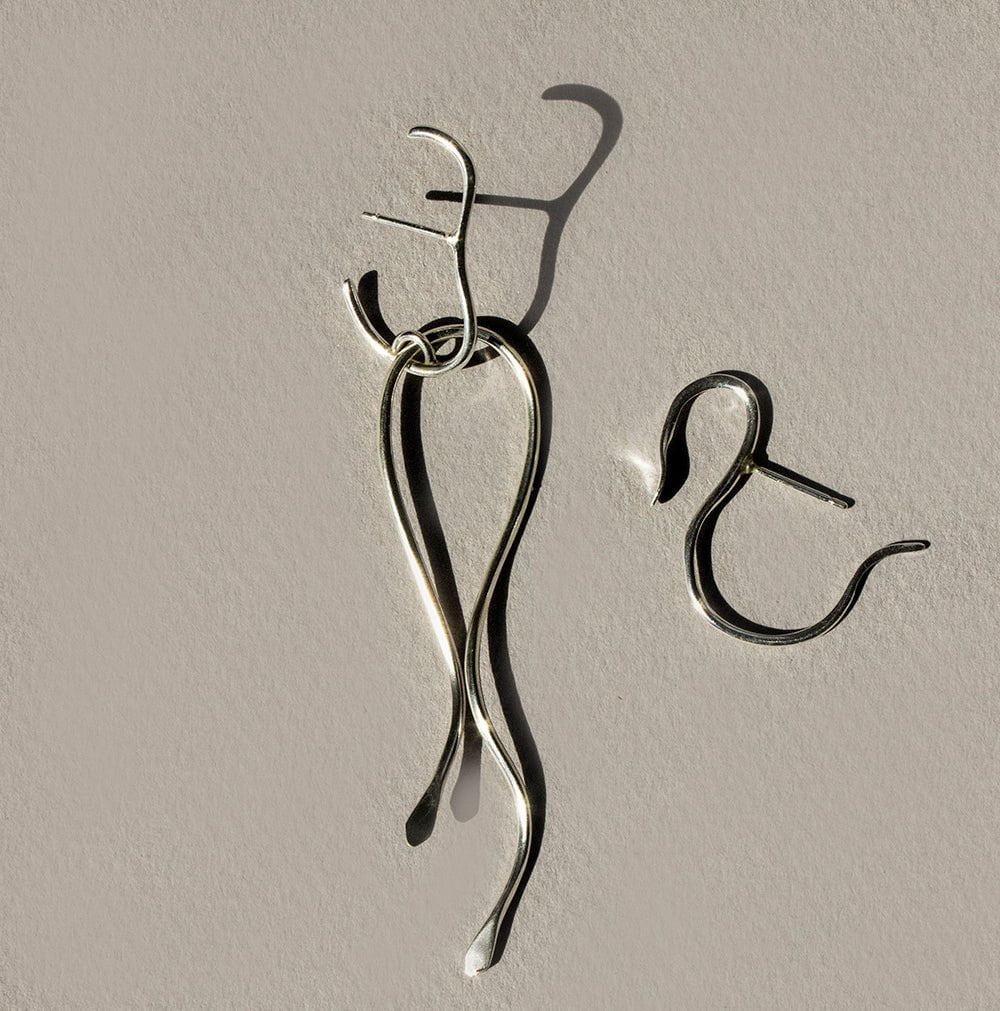 ELINA GLEIZER  Pair Asymmetric Snake Earrings