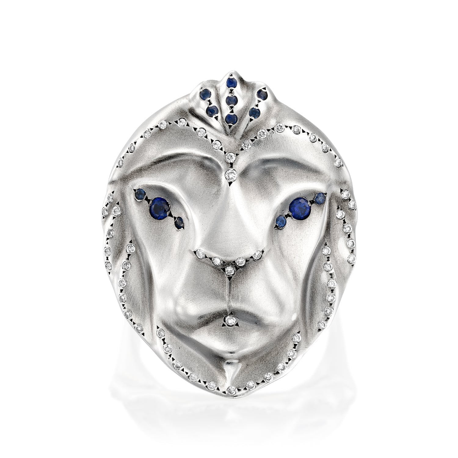 ELINA GLEIZER  ROYAL LION RING WITH AN EXTRAVAGANT DIAMOND & Sapphires setting
