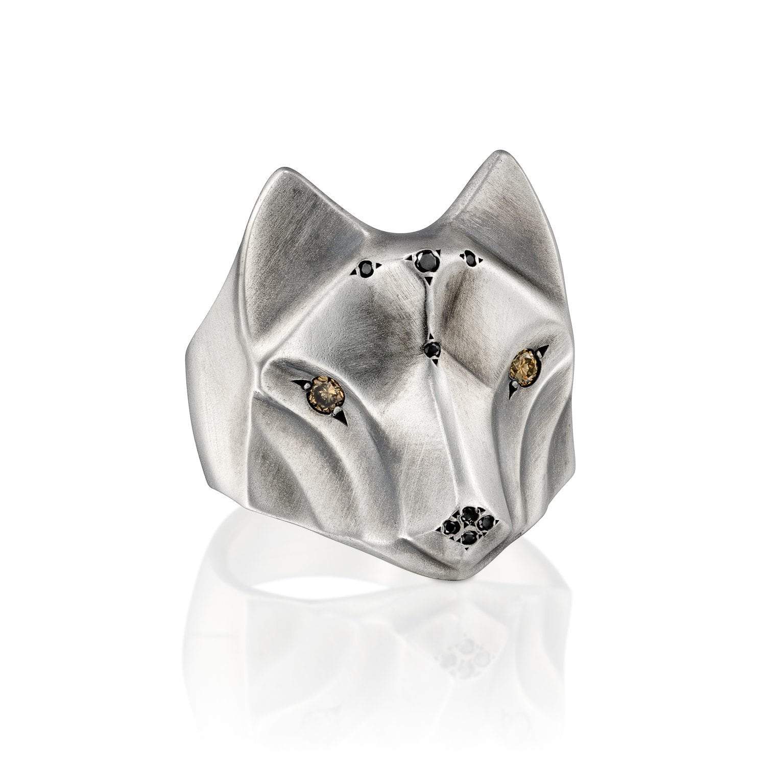 ELINA GLEIZER 4 / champagne-diamond / Sterling Silver Blue Diamond Wolf Ring