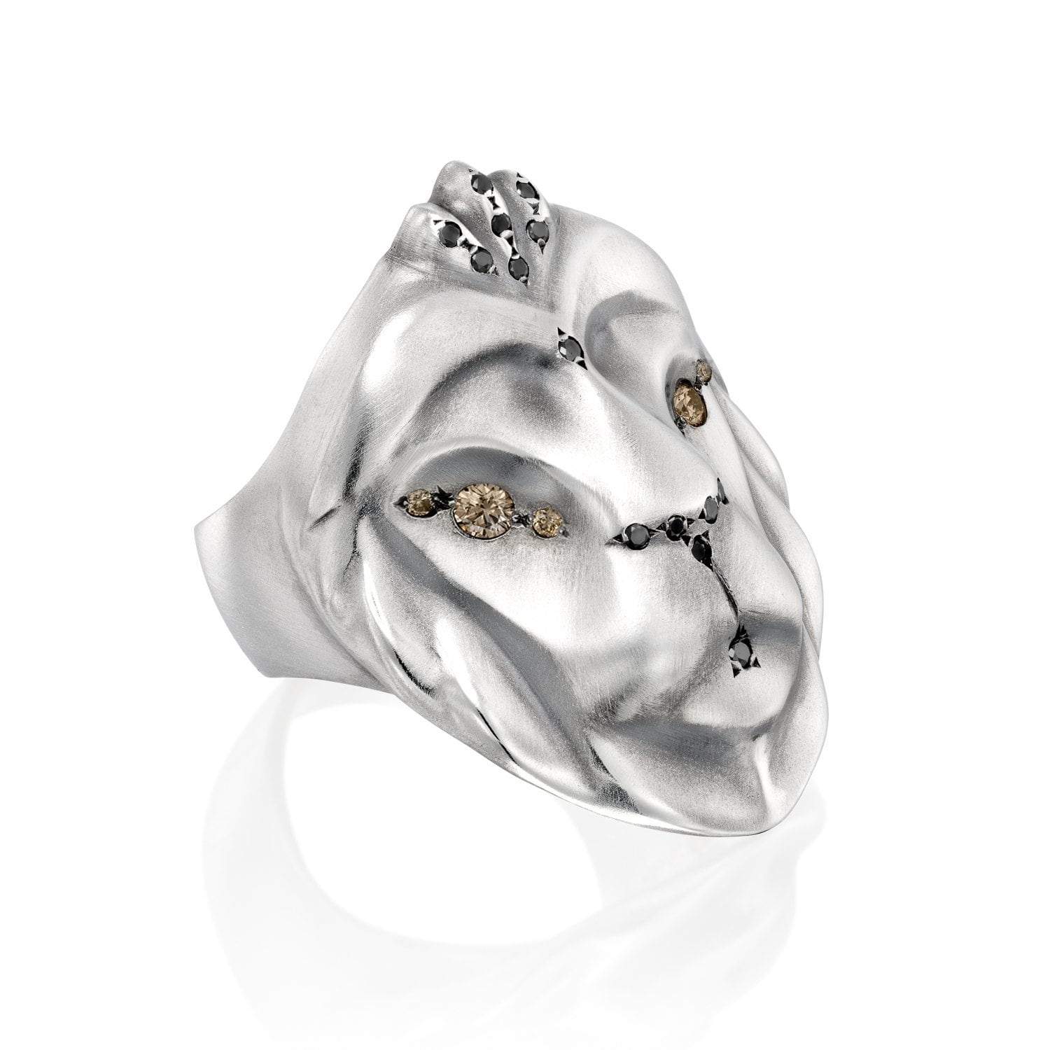 ELINA GLEIZER Desert Lion Ring with Champagne & Black Diamonds