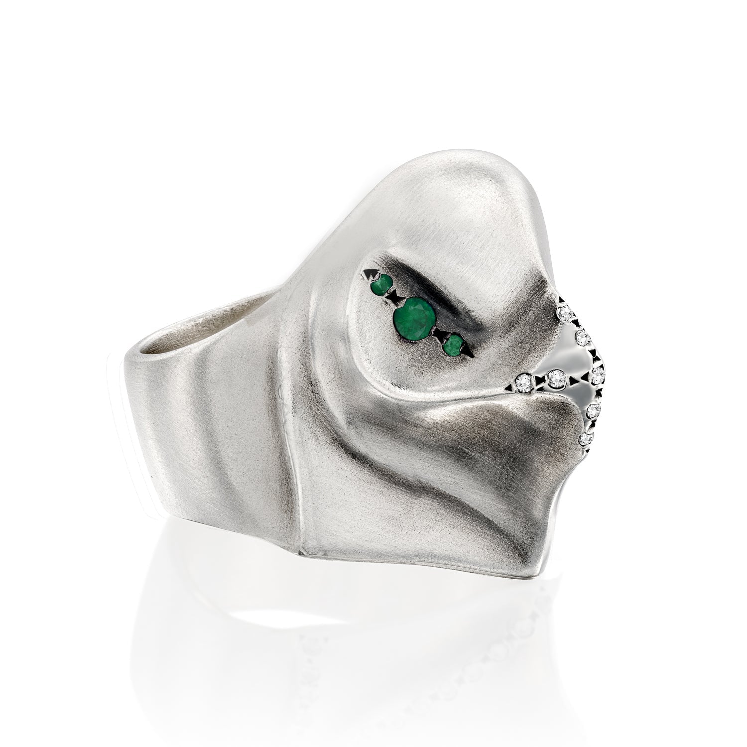 ELINA GLEIZER Eagle Ring With Emerald Eyes & White Diamonds