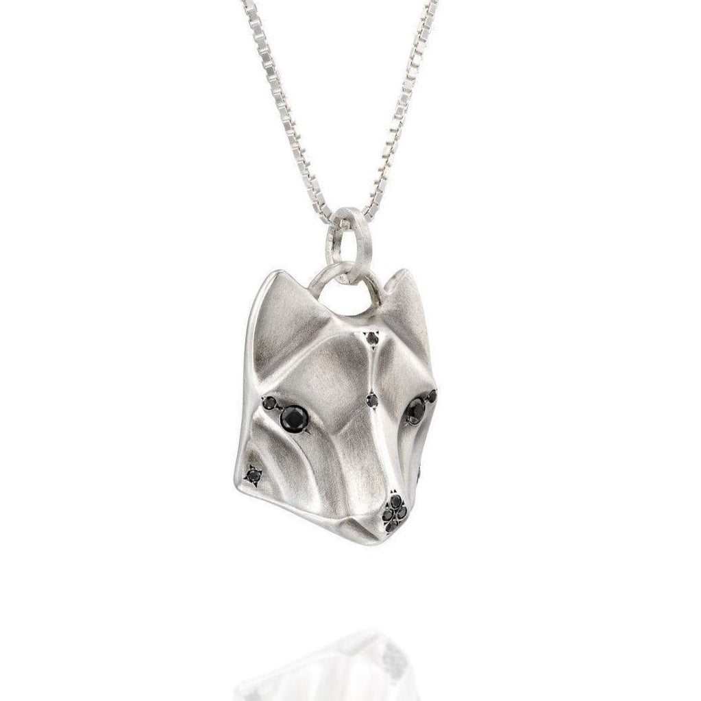 ELINA GLEIZER Gothic Wolf Necklace with Black Diamonds