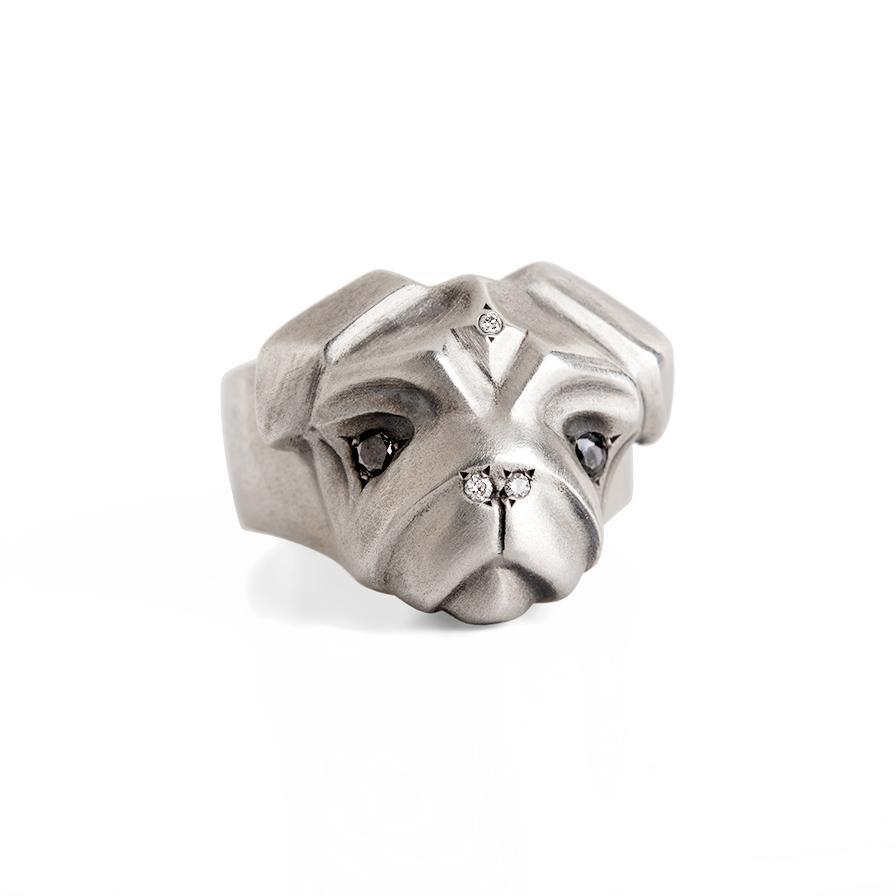 ELINA GLEIZER Jewelry Pug Ring with Black & White Diamonds