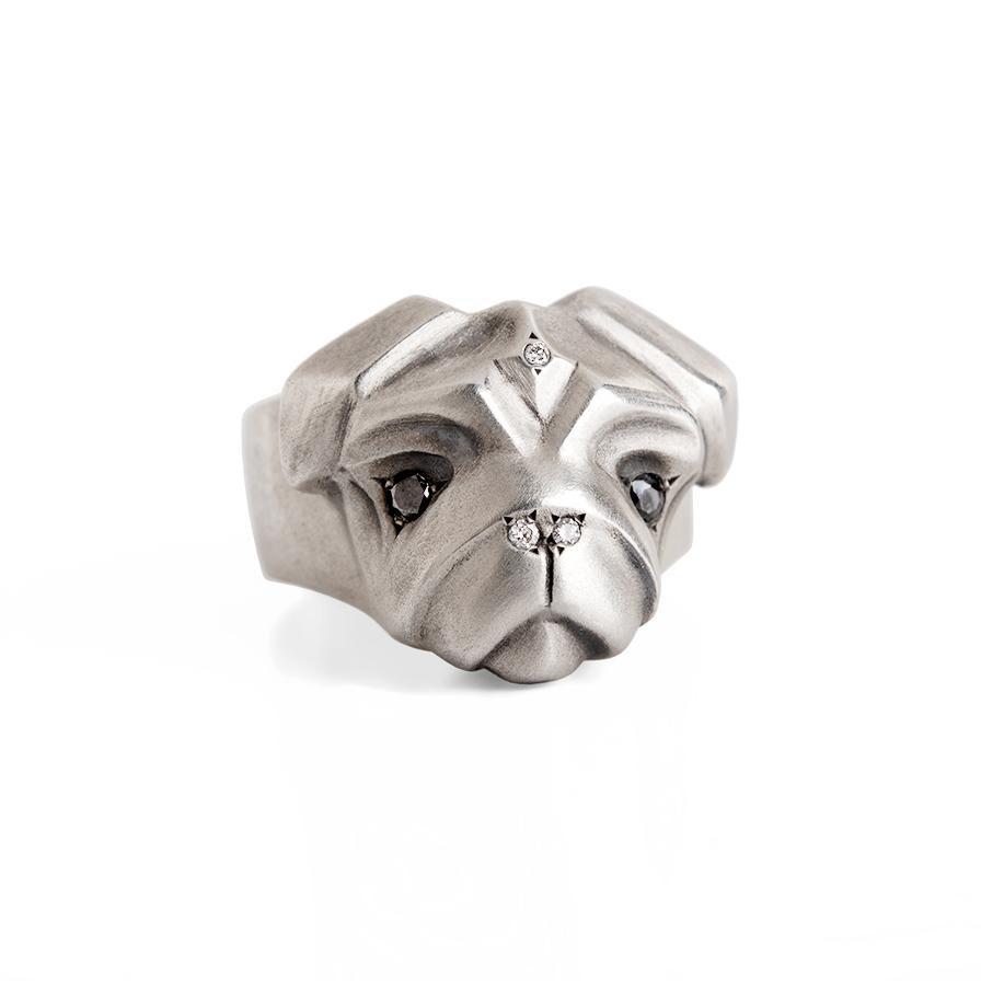 Pug Ring with Black & White Diamonds