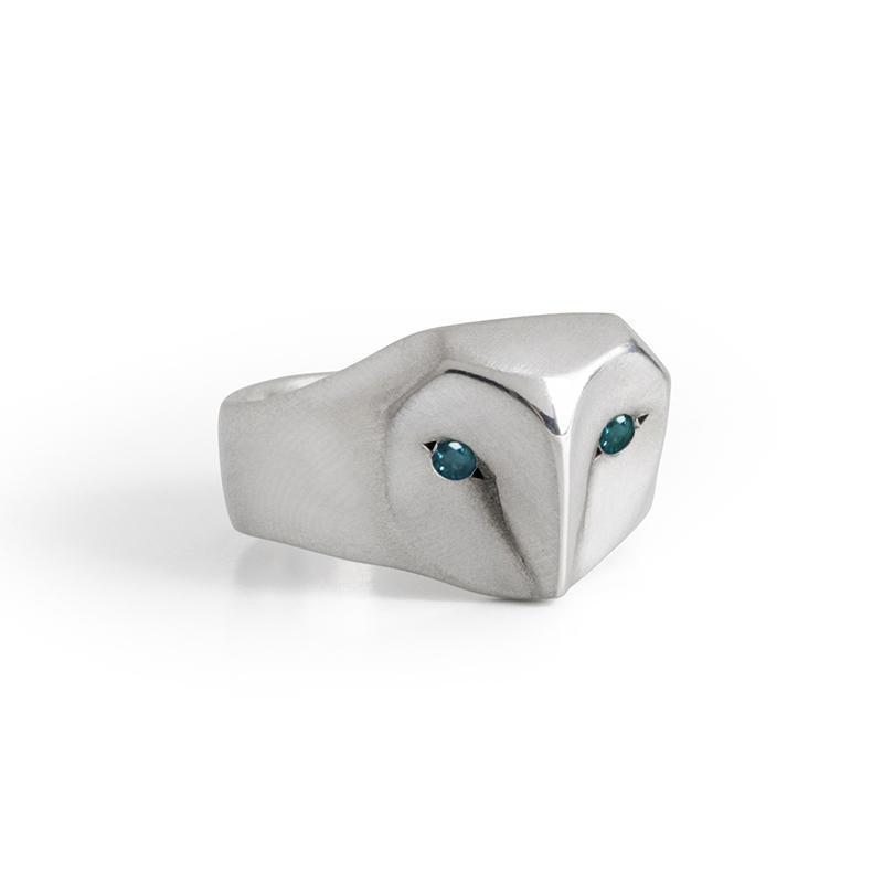 ELINA GLEIZER Jewelry Select a size / ocean-blue-diamond Owl Ring with Forest Green Diamonds