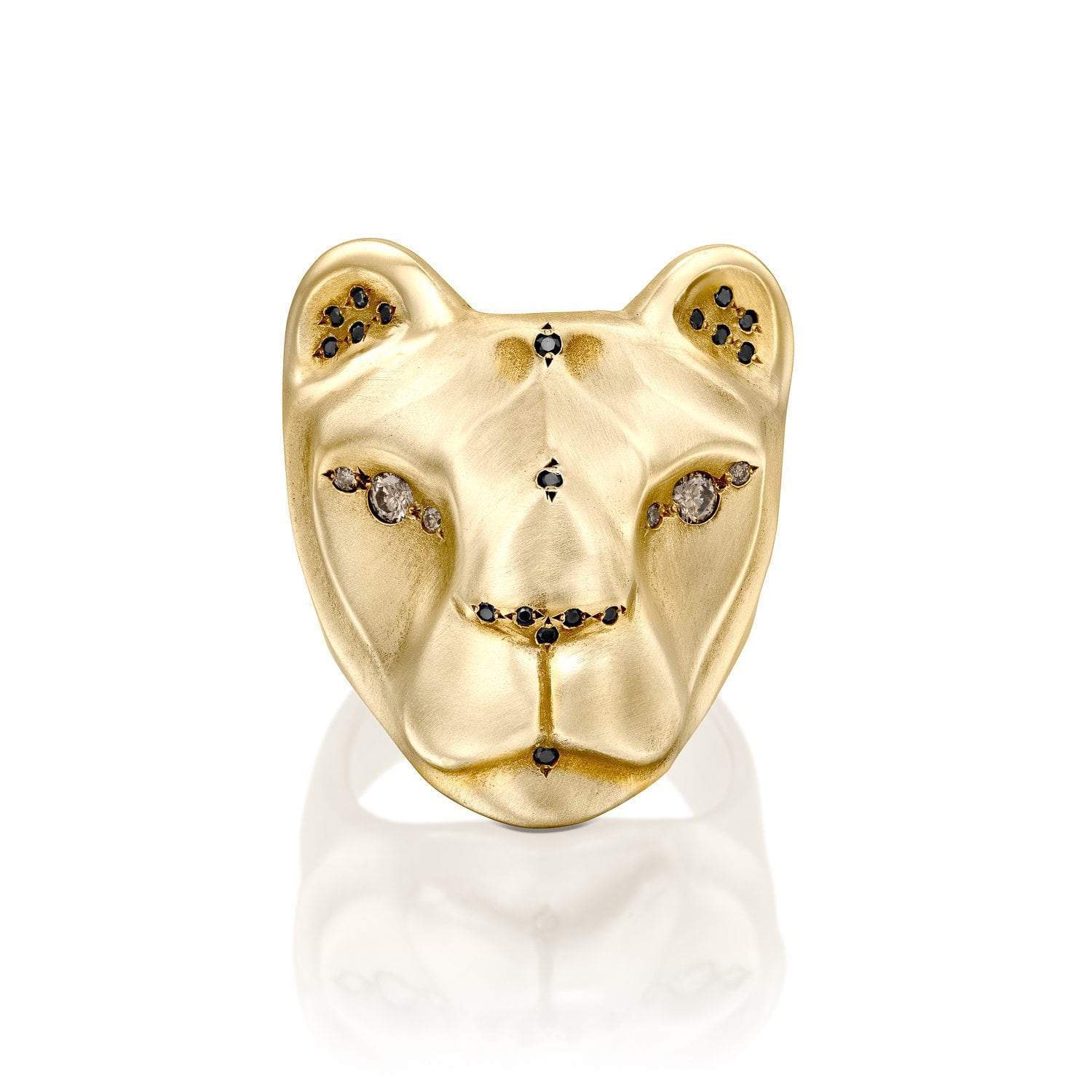 ELINA GLEIZER  Rings 14K gold Lioness Ring, with Majestic Black & Champagne Diamonds